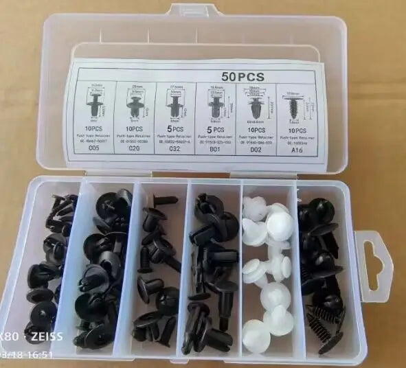 Universal Car Fastener Clip Assortment Kit – 50 Piece Push Retainer Set