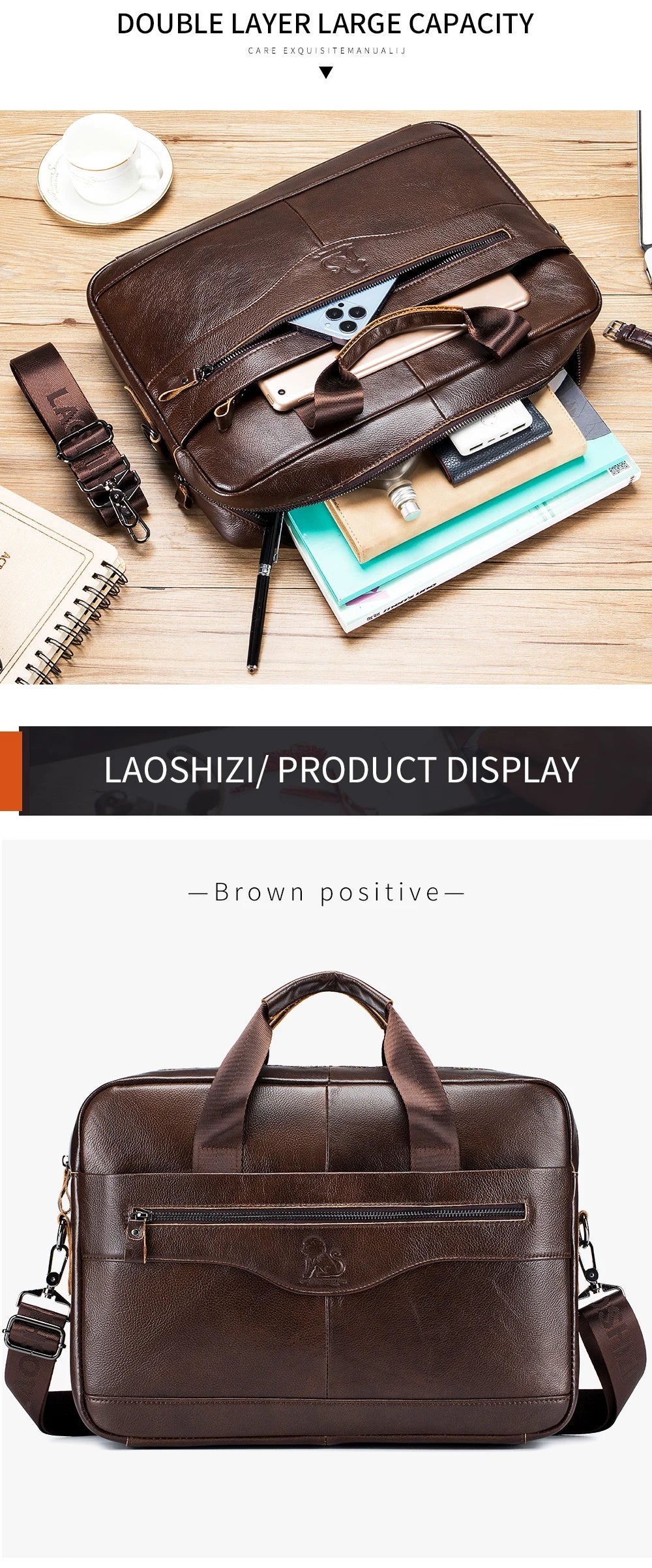 Genuine Leather Laptop Briefcase for Men – 14" Retro Cowhide Bag