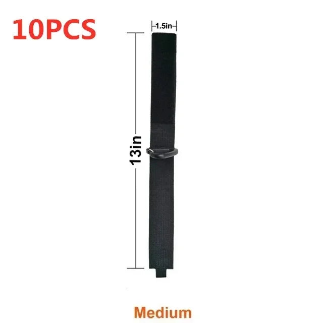 A black heavy-duty nylon cord organizer strap with a triangle buckle, shown vertically.