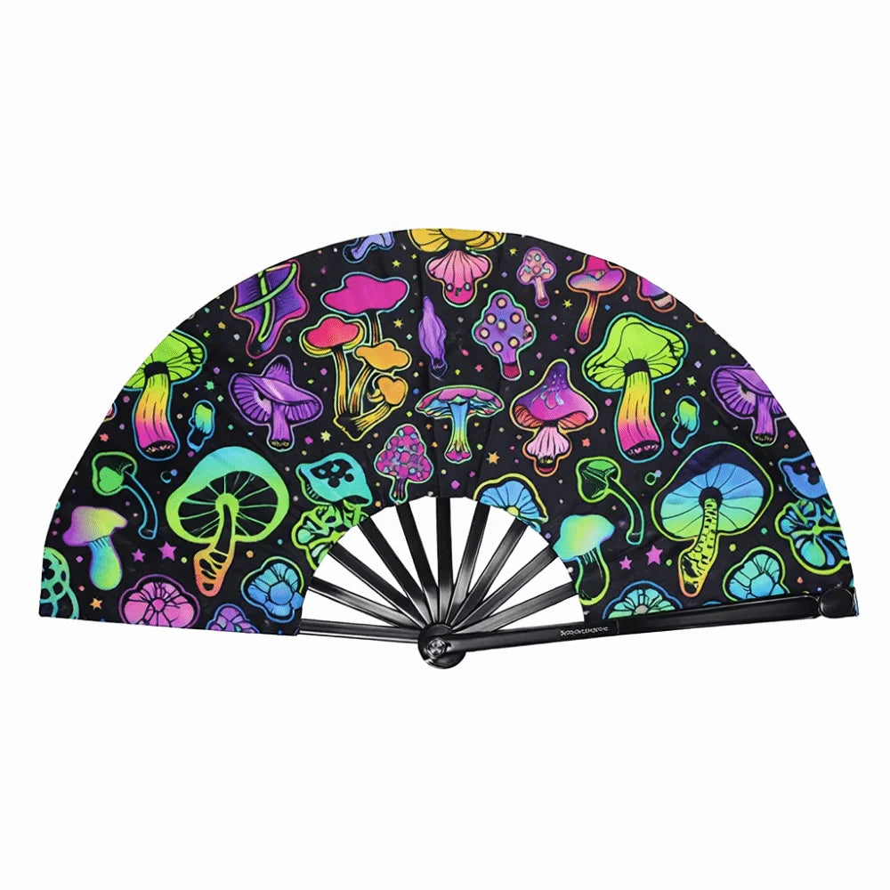 Holographic Folding Hand Fan with UV Glow Effect