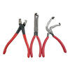 A set of red and silver professional hose clamp pliers for fuel line disconnection.