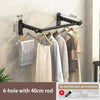 Black 6-hole wall-mounted clothes drying rack with a 40cm rod and screw accessories