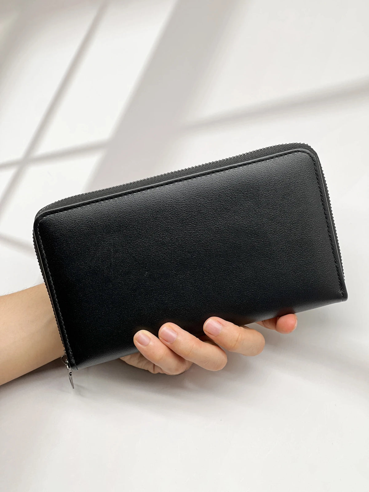 Classic Black Men's Leather Wallet with Phone Pocket