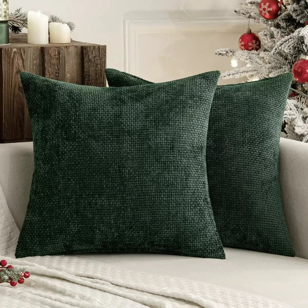 Chenille Knitted Throw Pillow Covers (Set of 2) – Soft Solid Color Cushion Cases for Sofa, Chair, and Car