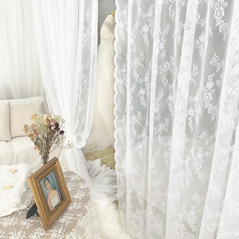 French Lace Sheer Curtains - White Tulle Voile Drapes for Bedroom & Living Room