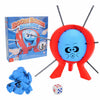 A red balloon game set featuring a large inflatable balloon and several sticks, packaged in a box.