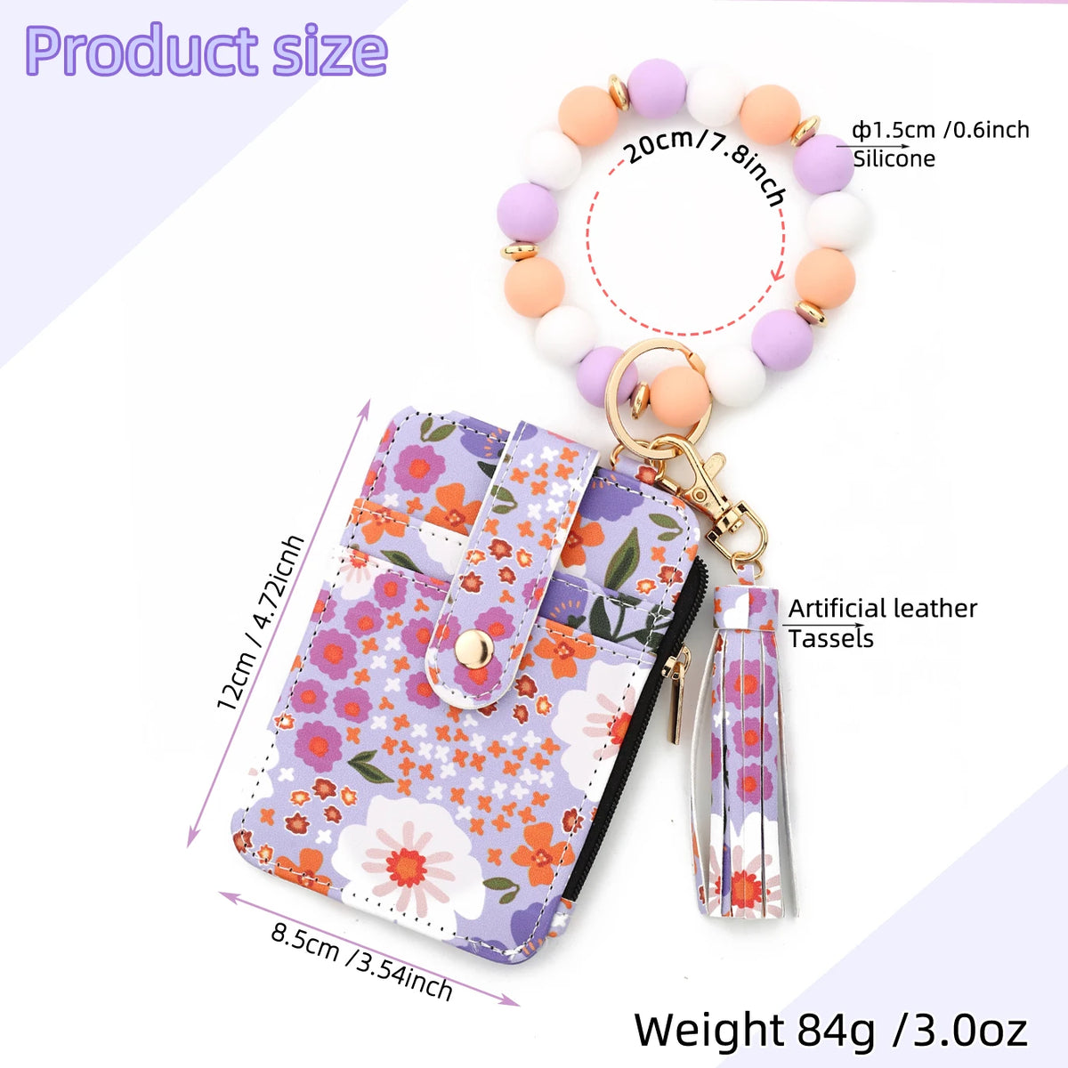 Floral Print PU Leather Wristlet Keychain Wallet with Card Holder