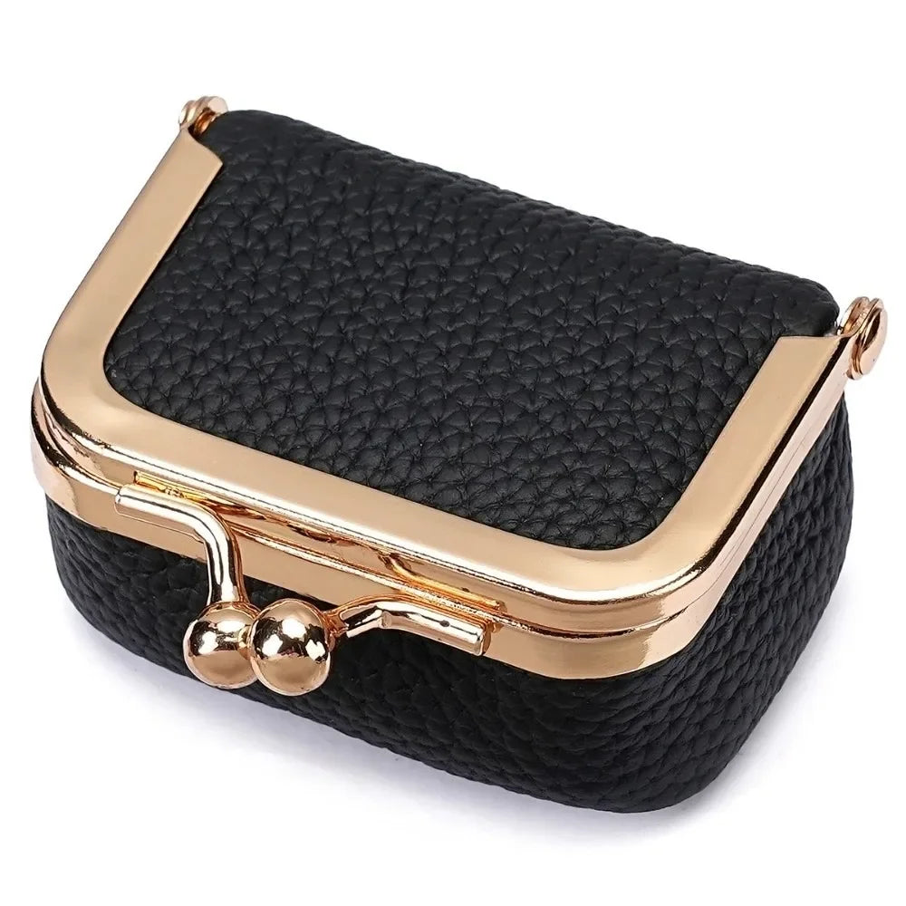 Genuine Leather Kiss Lock Coin Purse with Key Ring