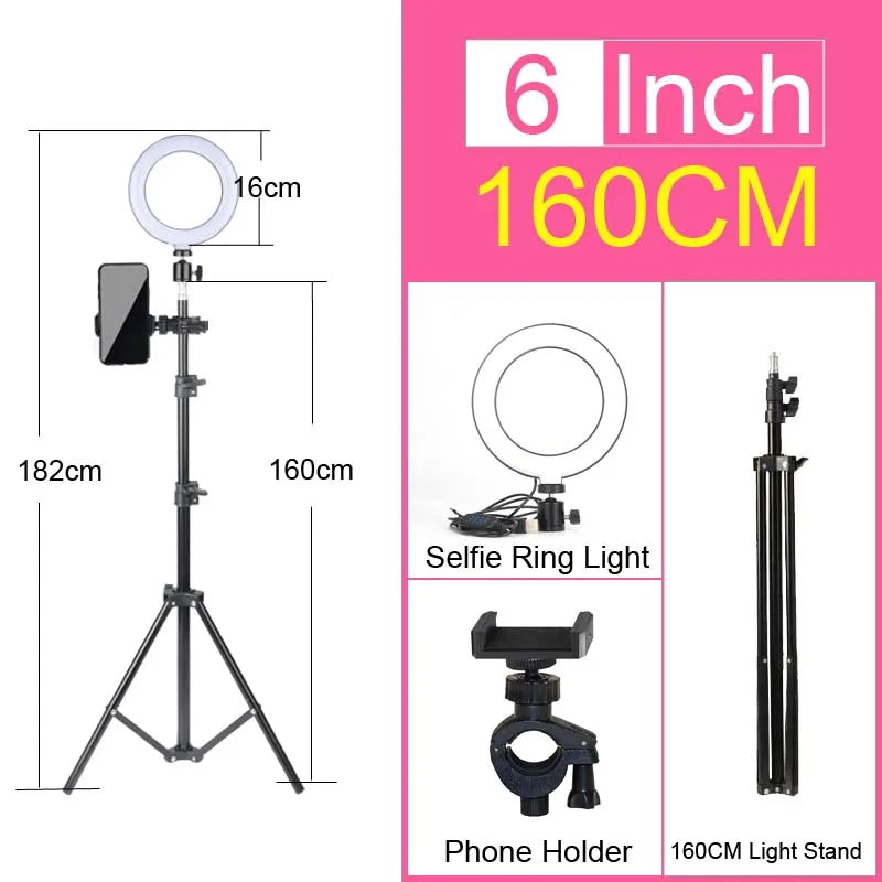 Adjustable ring light with tripod and phone holder for streaming and video calls