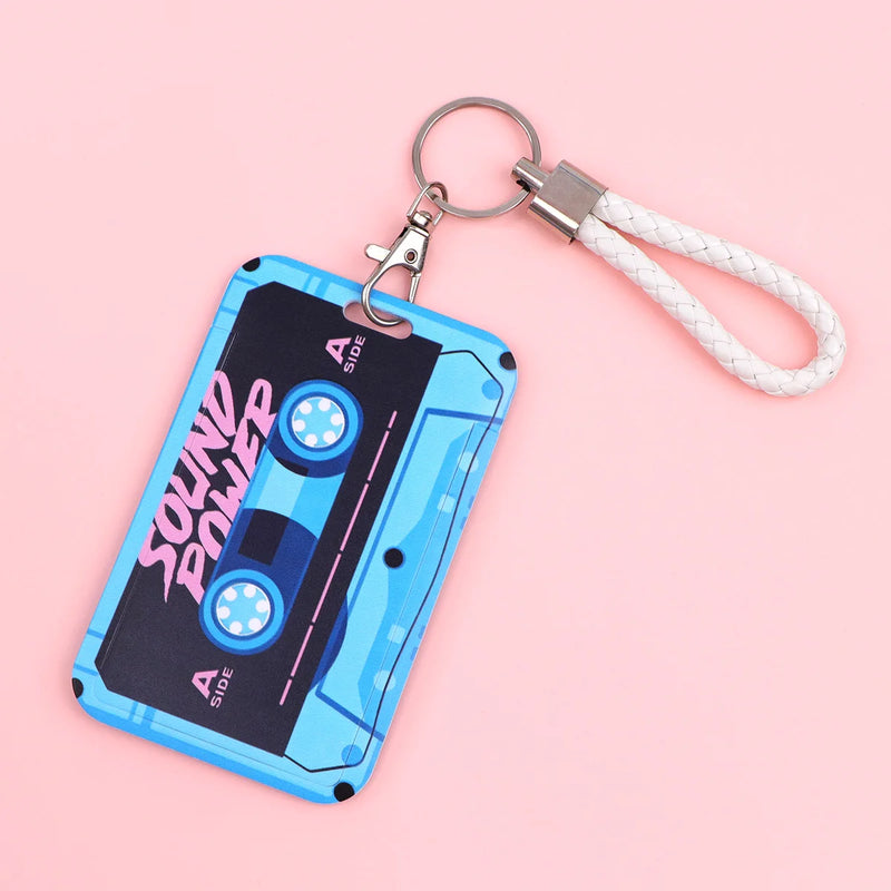 Retro Cassette Tape Card Holder with Keychain