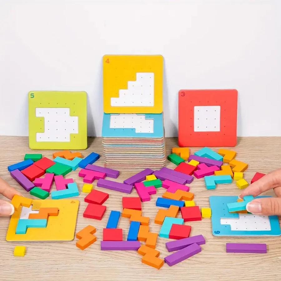 Colorful Wooden Puzzle Brain Teaser for Kids – Two-Player Challenge Game
