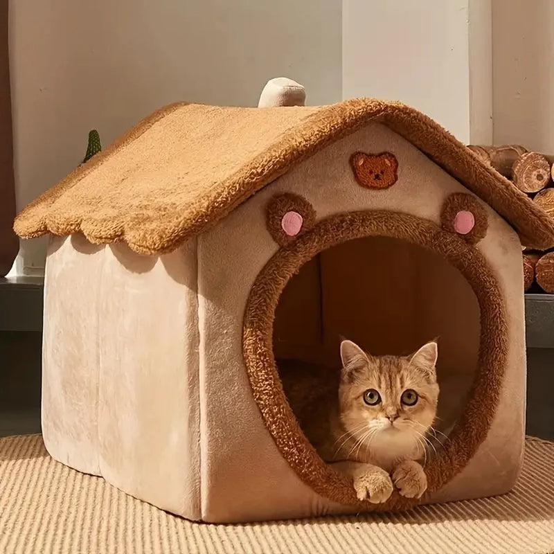 Lit Grotte Rétractable pour Animaux avec Housse Amovible et Lavable