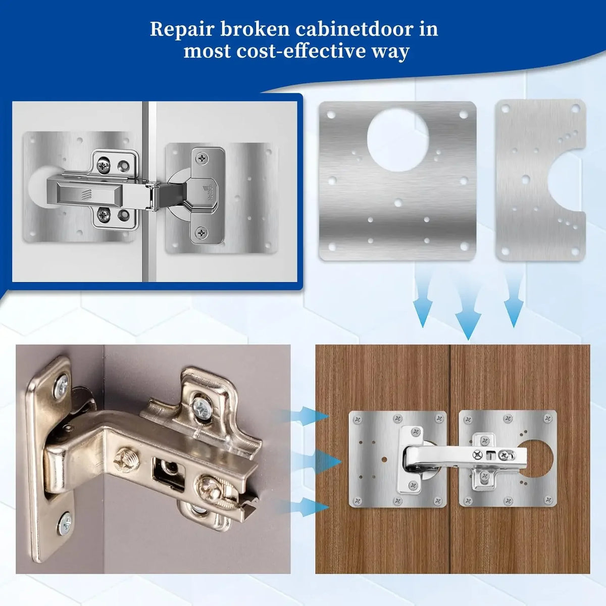 Stainless Steel Hinge Repair Plate Set for Cabinet Doors