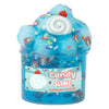A blue jar of Candy Slime with colorful sprinkles and a swirl on top.