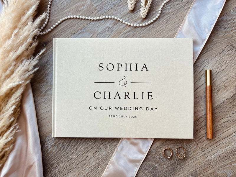 Libro de invitados de lino personalizado para bodas