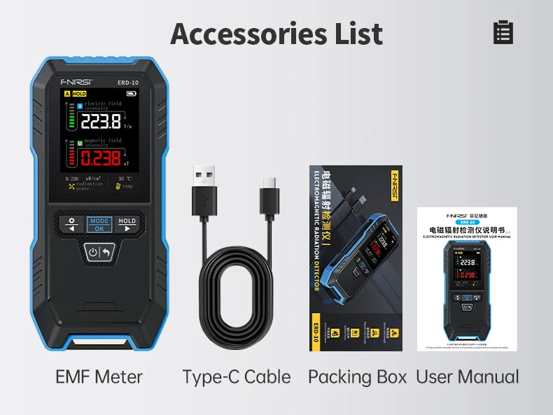 ERD-10 Multi-Function Field Safety Detector | EMF, EF & RF Meter with Alarm