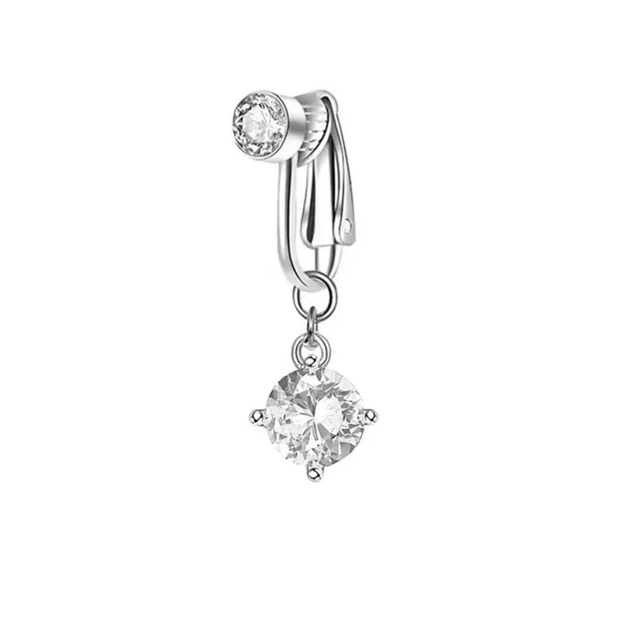 Anillo de ombligo tipo mariposa plateado con piedra de circonita rosa.