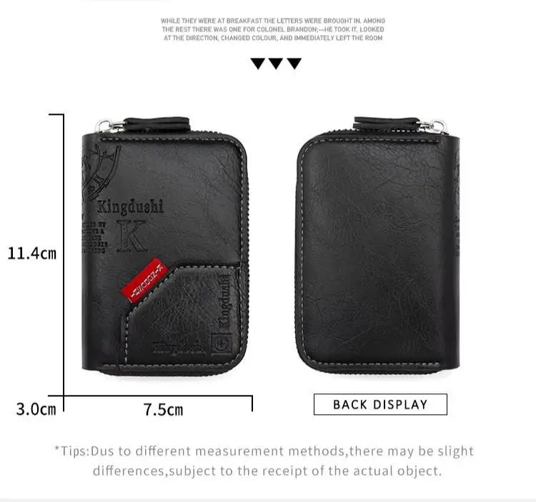 Vintage Slim RFID-Blocking Wallet with Zipper Closure