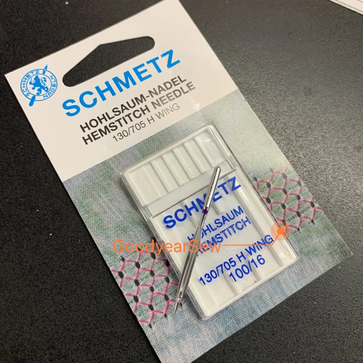 A white Schmetz Homstich needle is shown on a product card.