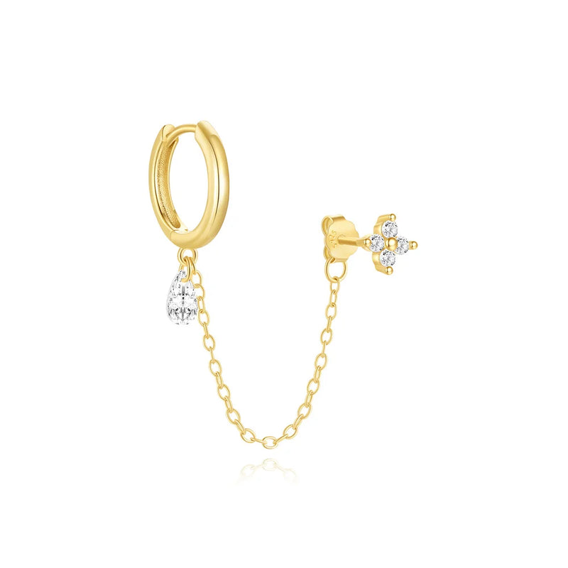 Aretes de Plata de Ley 925 con CZ y Borla de Cadena