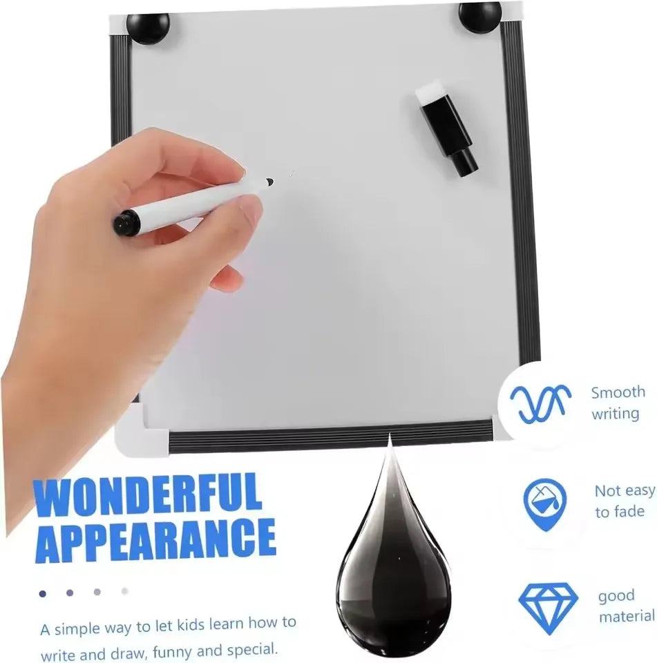 A hand is writing on a whiteboard with a black marker, demonstrating the wonderful appearance of dry erase markers.