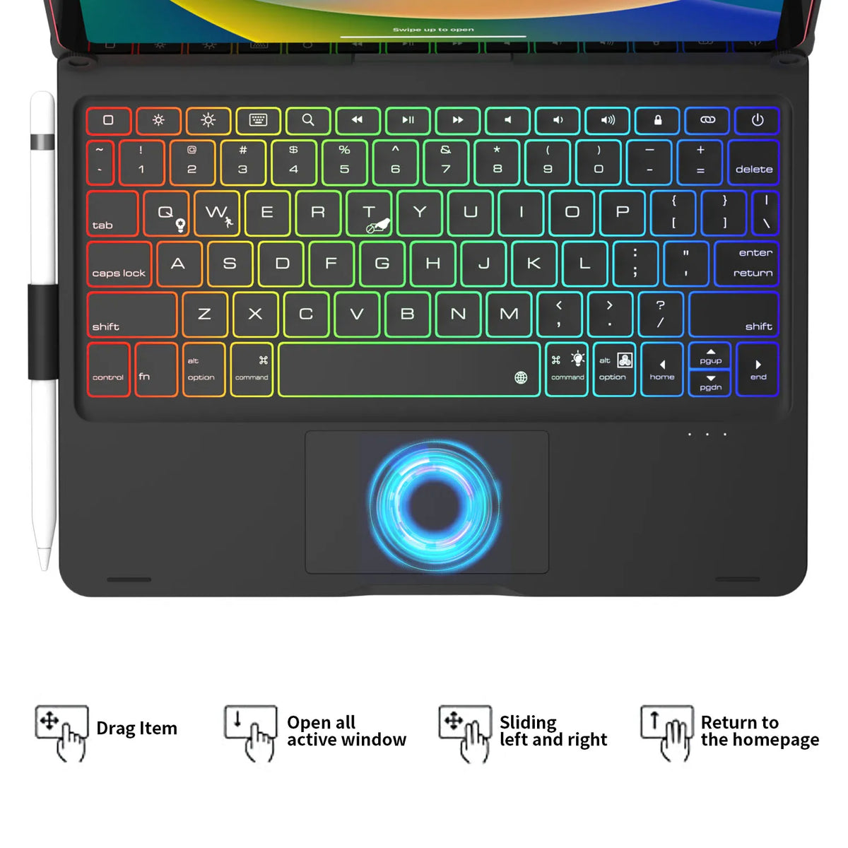 Backlit Keyboard Case with Trackpad & 360° Swivel for iPad
