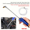A blue pneumatic high-pressure water gun with a long metal barrel and silicone hose connector for spraying solvents.