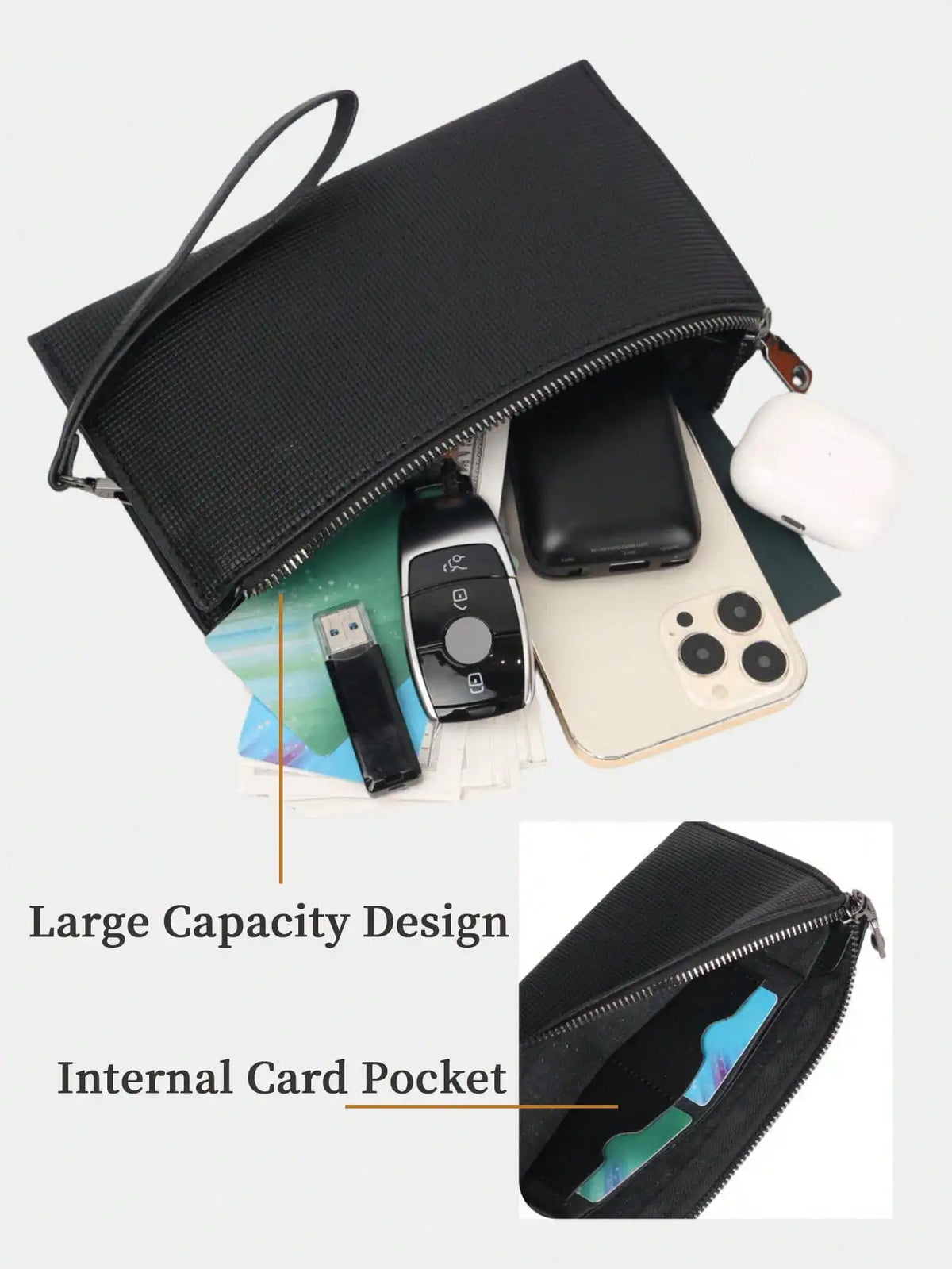 Elegant PU Leather Clutch with Dual Compartments and Wristlet Strap