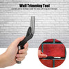 A hand holds a professional brick jointer tool with a cast aluminum handle and storage cover.