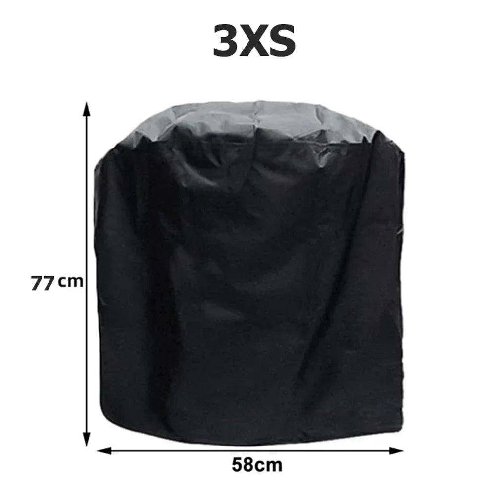 Black 3XS size heavy-duty waterproof BBQ grill cover shown from the top.