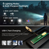 Portables LED-Taschenlampe mit verschiedenen Lichtmodi und USB-C-Ladekabel.