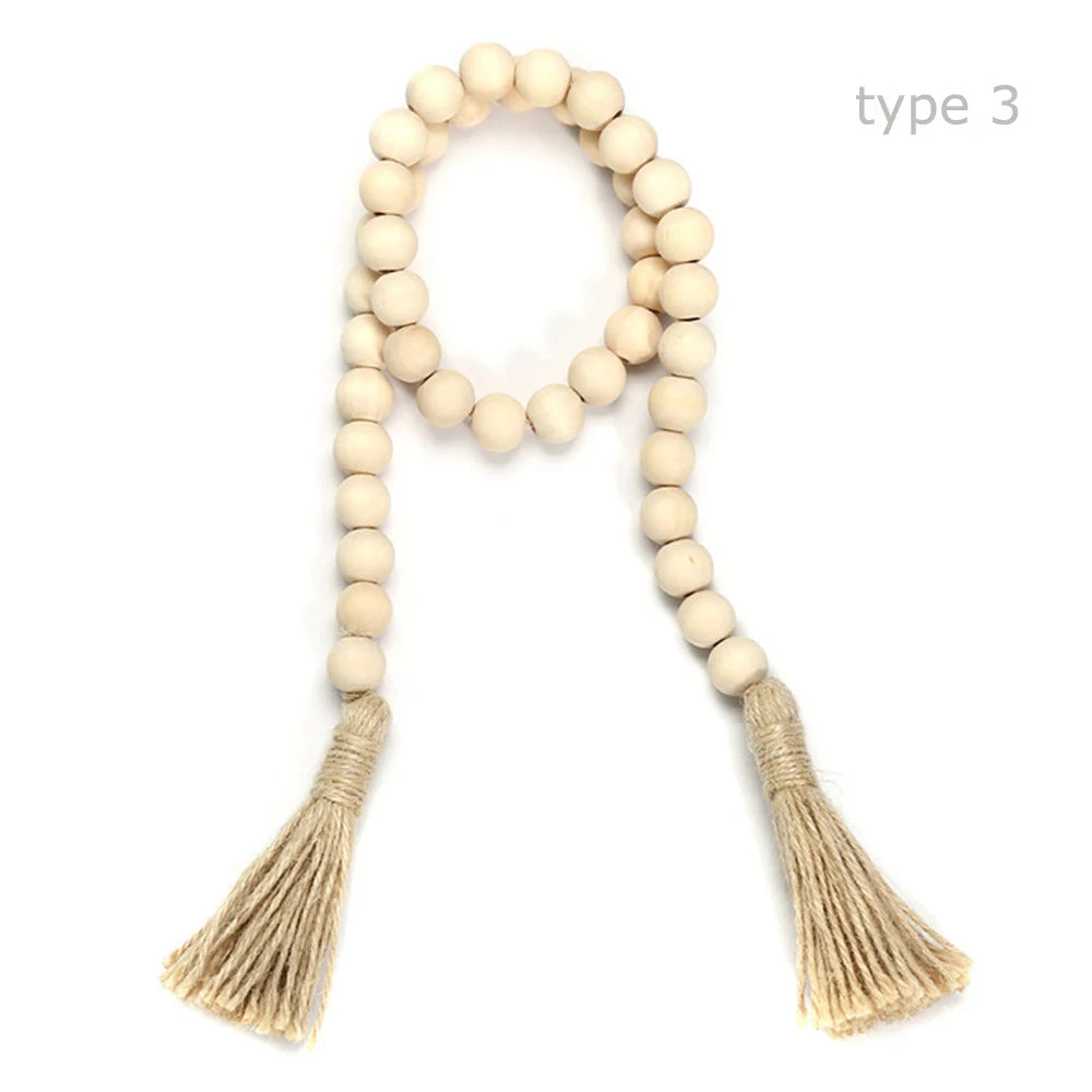 Handcrafted Natural Wood Bead Garland with Tassels for Boho & Farmhouse Decor