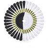 A 24-piece embroidery floss set featuring a fan pattern of white and black threads.
