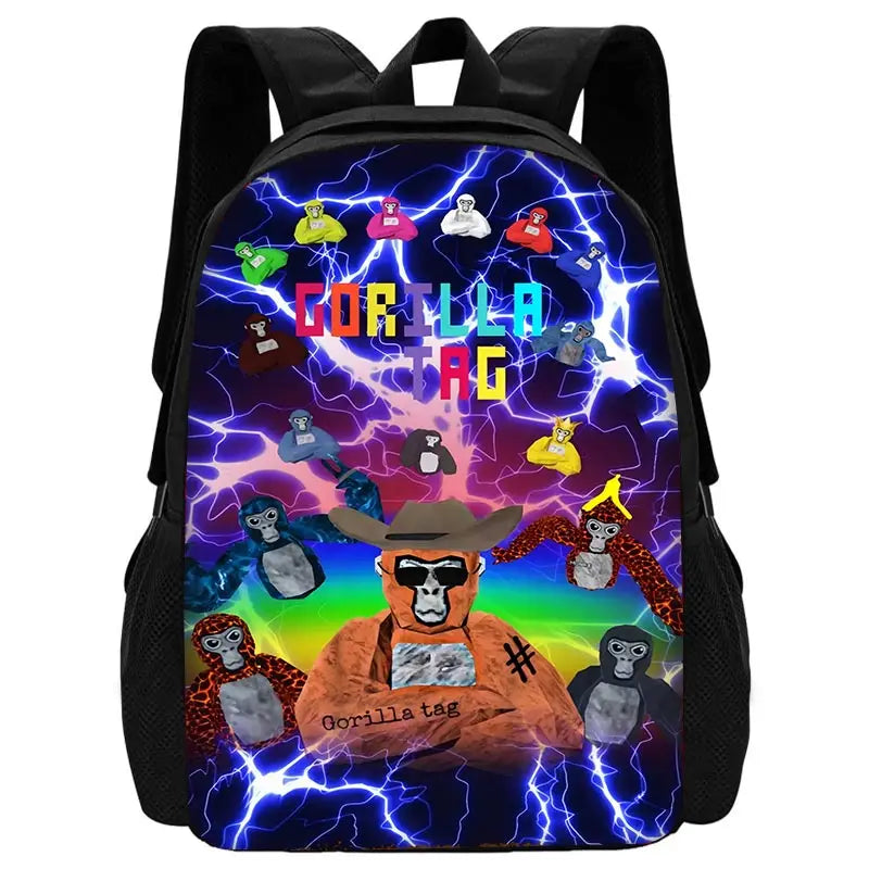Cartoon Gorilla Kids School Backpack Set with Lunch Bag and Pencil Case