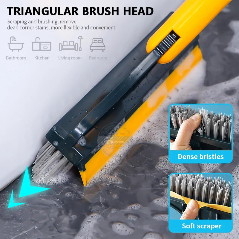 2-in-1 Long Handle Floor Scrub Brush with Removable Squeegee