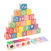 A tower of wooden alphabet blocks spelling Z to A, used for early learning and word building.