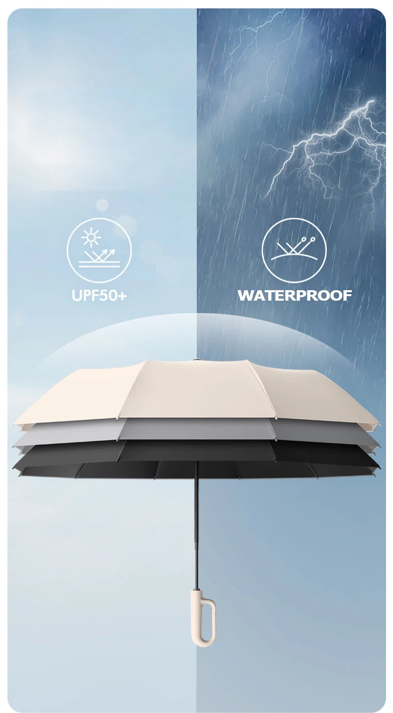 Auto Reverse-Folding Umbrella with Reflective Stripe & Carabiner Handle