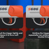 Two orange and white S686 toy rifles demonstrating single and double firing actions.
