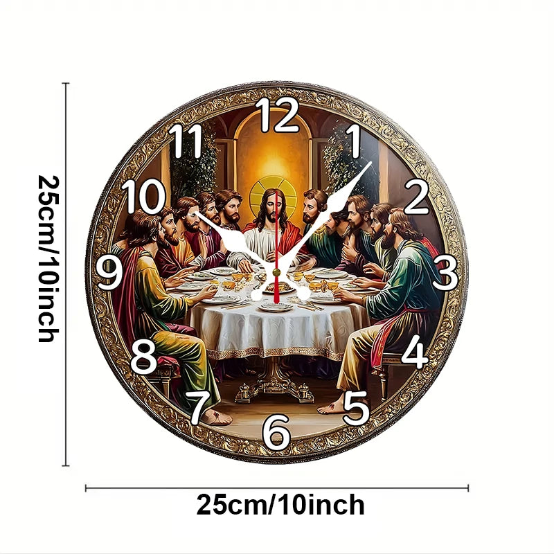 Last Supper Wooden Wall Clock – Silent Round Design for Timeless Home Decor