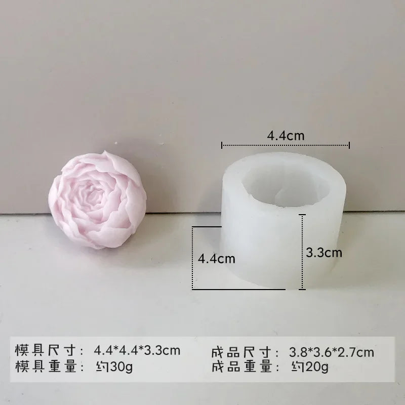 Silicone mold for making candles, soap, and baking crafts shaped like a rose peony flower.