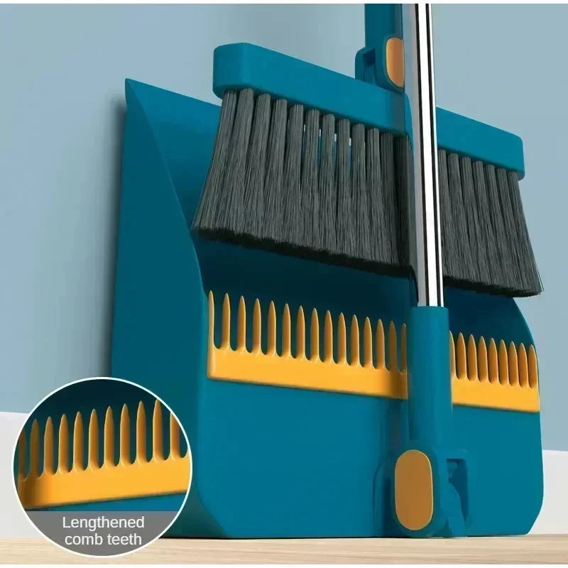Adjustable Broom and Dustpan Set with Self-Cleaning Comb