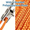 Aluminum alloy tent rope tensioner with six braided polypropylene ropes in orange color