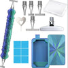 A set of 5D diamond painting pens with steel tips, including a pen, tips, and a storage tray.