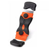 An orange and black versatile 2-in-1 glass and hob scraper with replacement blades.