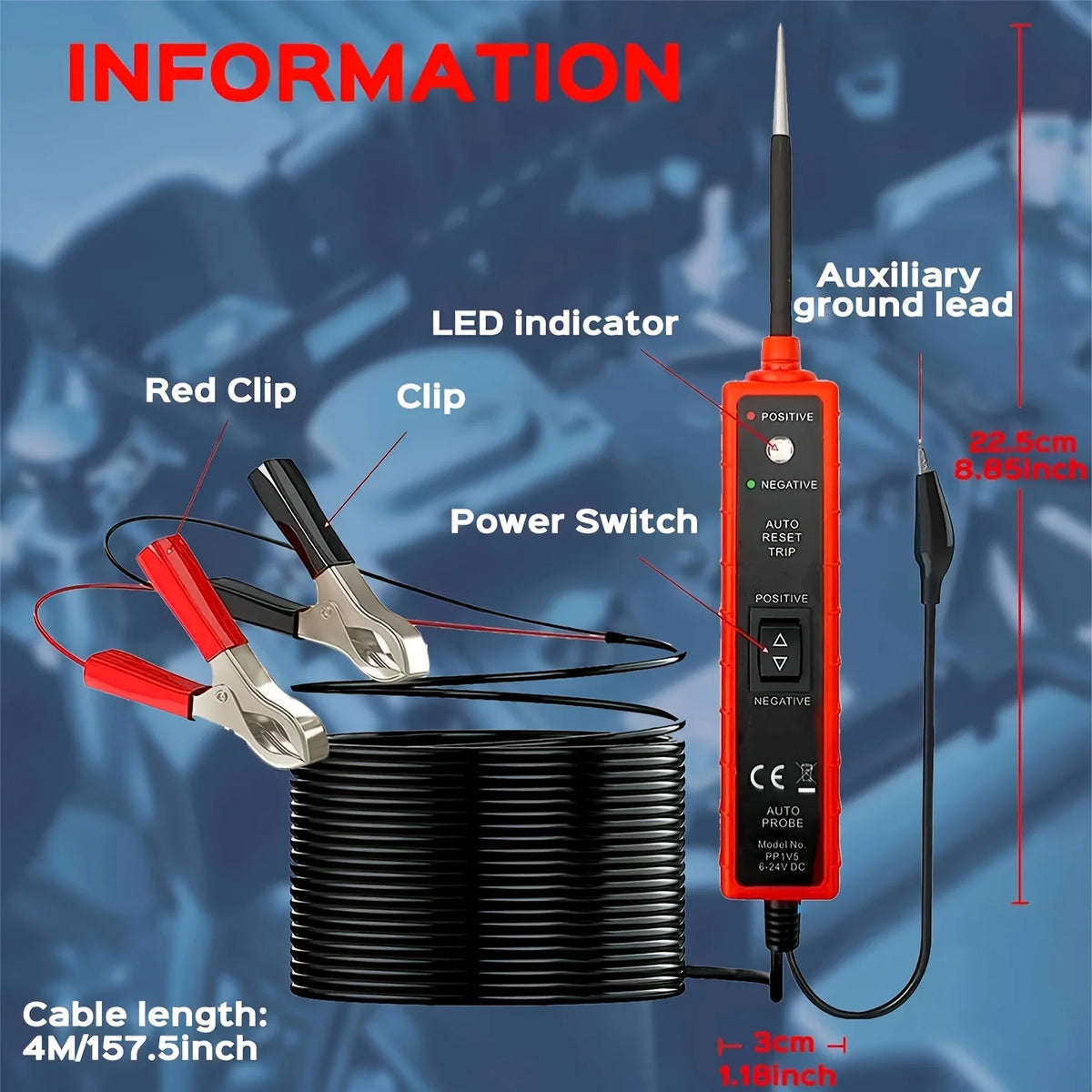 6V-24V Automotive Circuit Tester with Polarity & Continuity Diagnostics