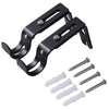 Black metal curtain rod bracket set with mounting pins and screws
