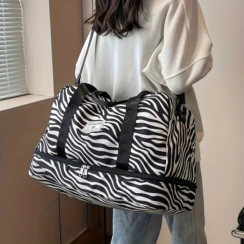 Animal Print Travel Duffle Bag with Shoe Compartment