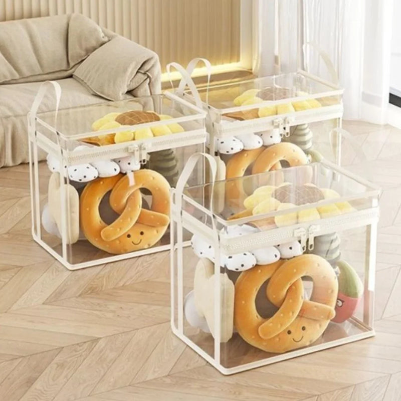 Transparente PVC-Aufbewahrungskorb für Stofftiere mit Griff