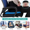 A breathable honeycomb silicone seat cushion shown in various contexts: working, driving, meeting, and yoga.