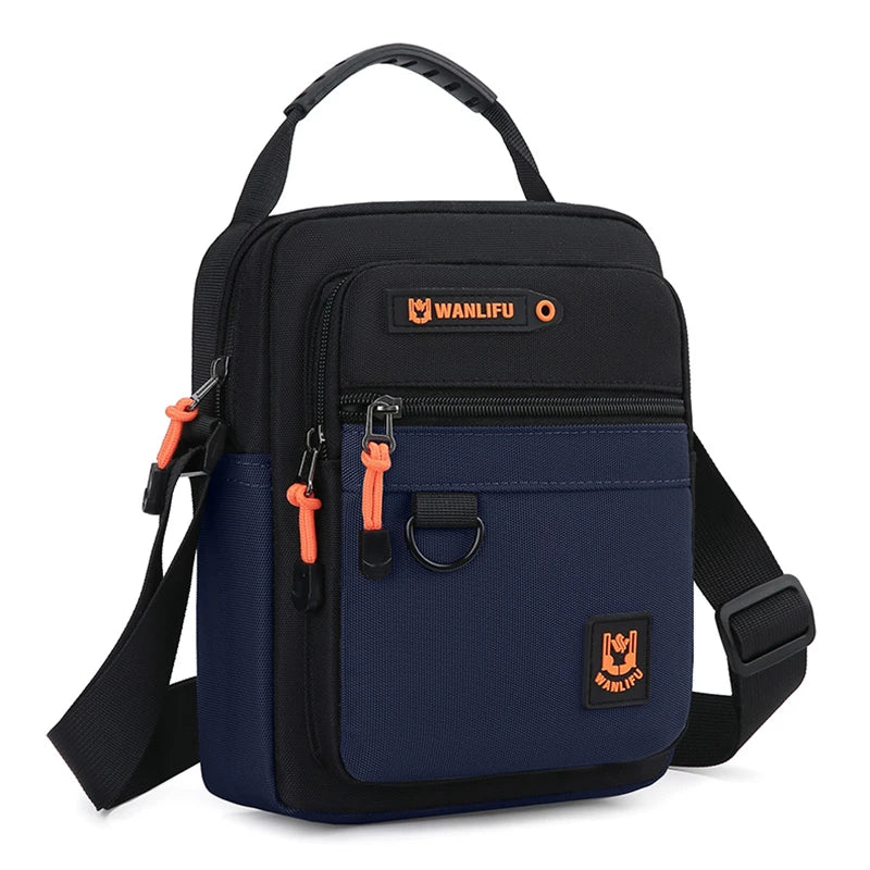 A navy blue and black versatile casual crossbody bag with an adjustable strap.